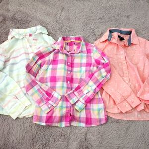 Bundle of 3 girl's long sleeve button up tops